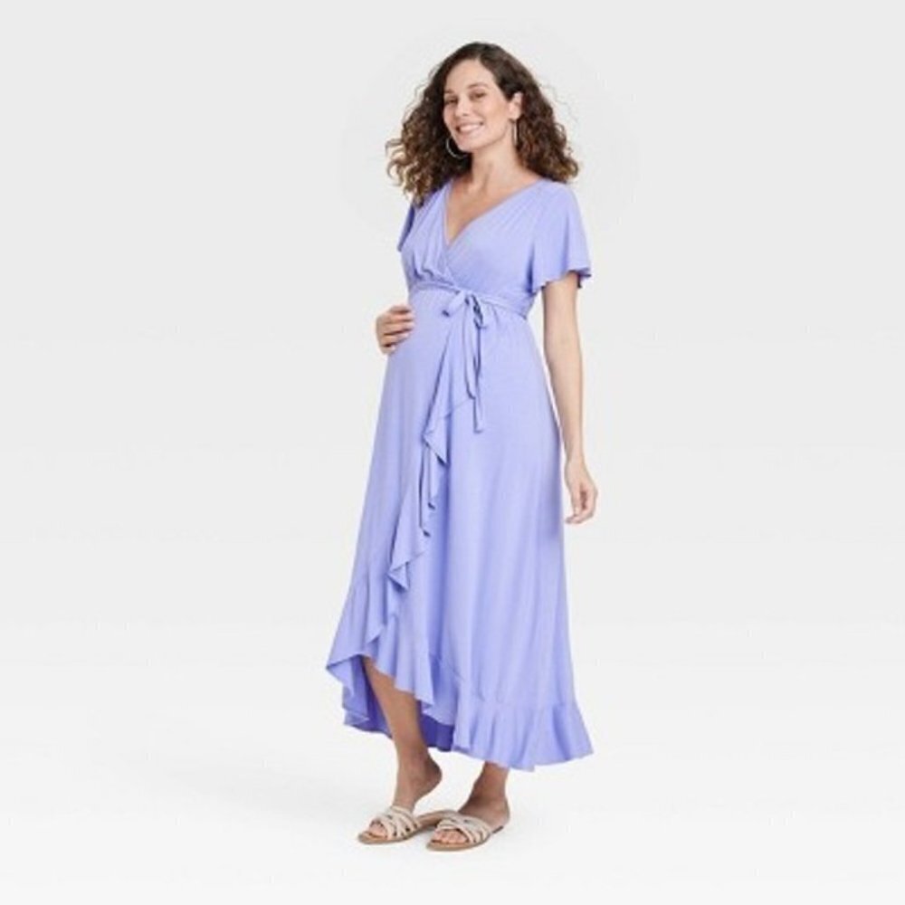 Ingrid & Isabel Maternity XS Flutter Short Sleeve Knit Maxi Empire Waist Dress